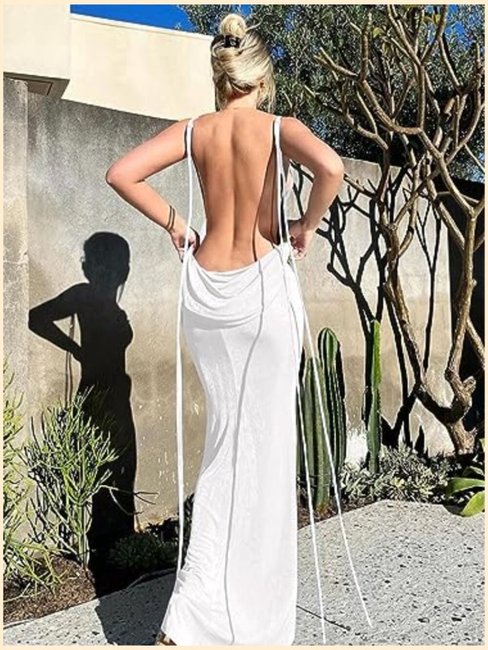 Backless Halter Cowl Neck Bodycon Maxi Dress Spaghetti Strap Sexy Cocktail - Picture 5 of 7